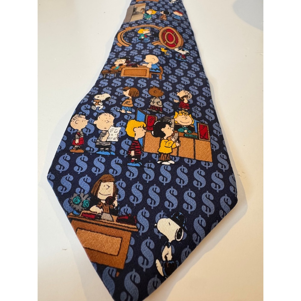 Vintage Peanuts‎ Bankers Hours Silk Tie Snoopy Charlie Brown Money Print